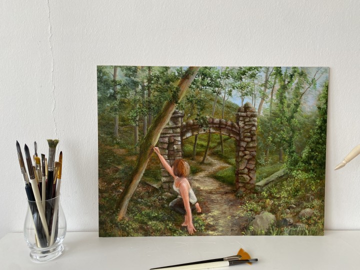 Žánrový portrét na plátně "Obnovuji Bořenskou bránu" 51 × 38 cm