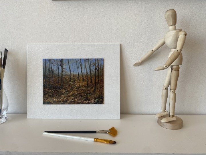 Obraz s paspartu "Podzimní les" 19,5 × 14,5 cm