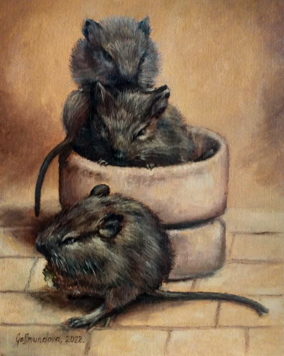 Ručně malovaný obraz mazlíčků "Osmáci" 24 × 30 cm