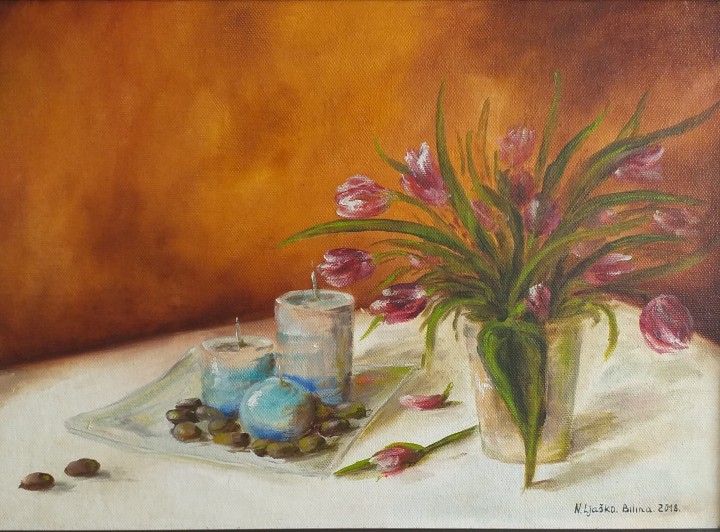 Zarámovaný obraz "Zátiší s tulipány" 42,5 × 29,5 cm