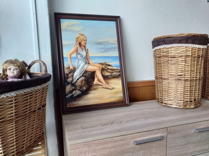 Žánrový obraz olejem na plátně "Pod sluncem" 39 × 57,7 cm