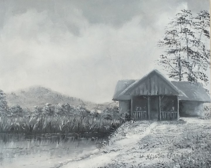 Ručně malovaná krajina olejem "Márinka" 30 × 24 cm