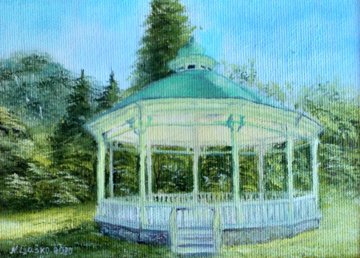 Obraz malovaný olejem na plátně "Altánek" 17 × 12 cm
