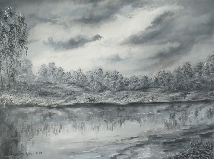 Ručně malovaná krajina olejovými barvami "Jednou se mi zdálo" 52 × 39 cm