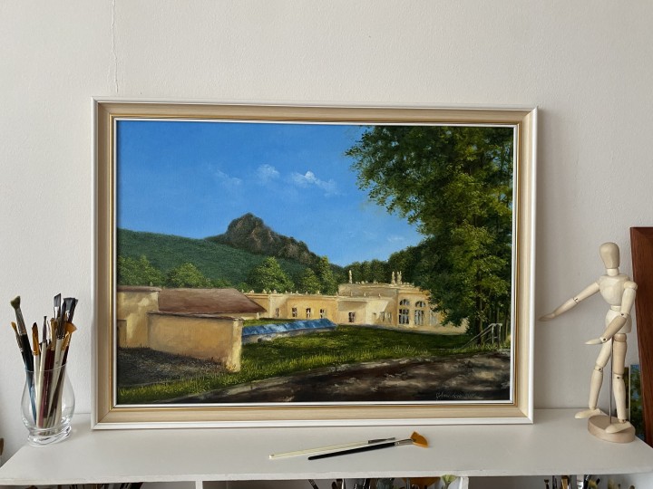 Obraz krajiny olejem "Bořeň od Kyselky" 69 × 47 cm