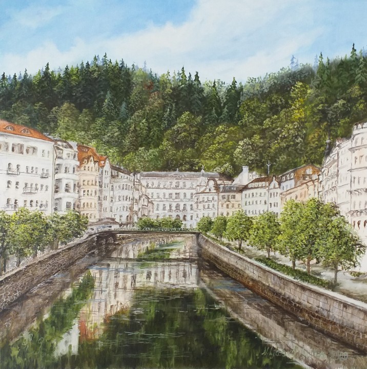 Obraz městské krajiny "Karlovy Vary" 40 × 40 cm